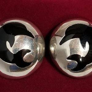 Vintage Taxco Mexico Sterling Silver Half Ball Dome Dolphin Earrings